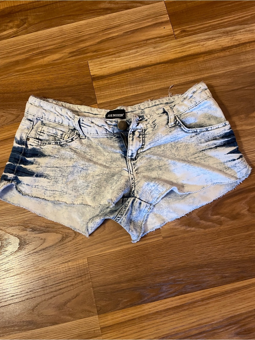 Joe Boxer Light Acid-Wash Denim Cutoff Shorts with Fringe Hem